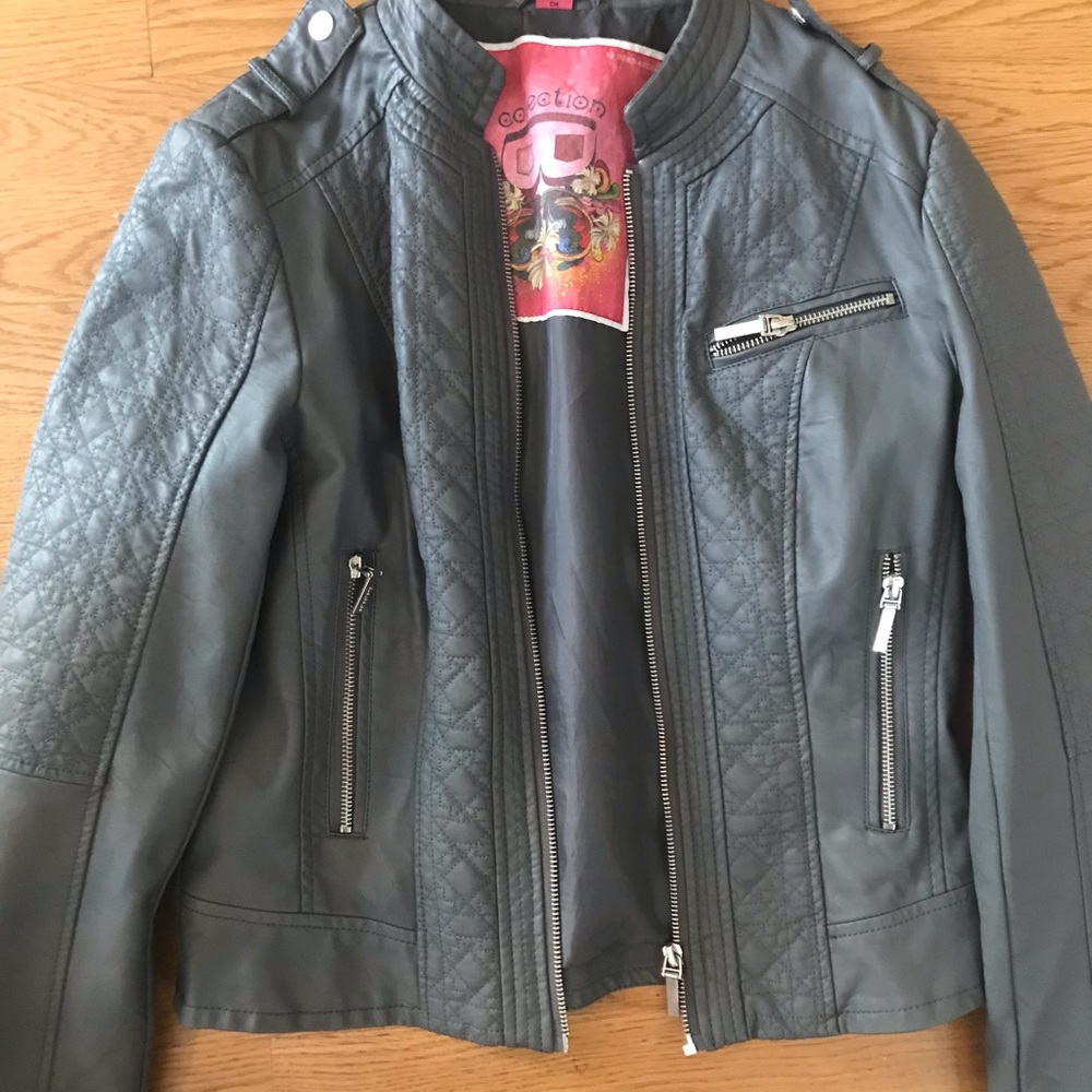 Grey leather jacket, size small